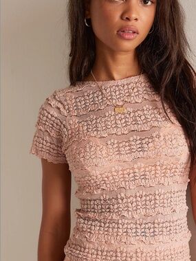 NWT Free People Angelina Lace Tee in  "Dusty Himalayan” pink color, size S